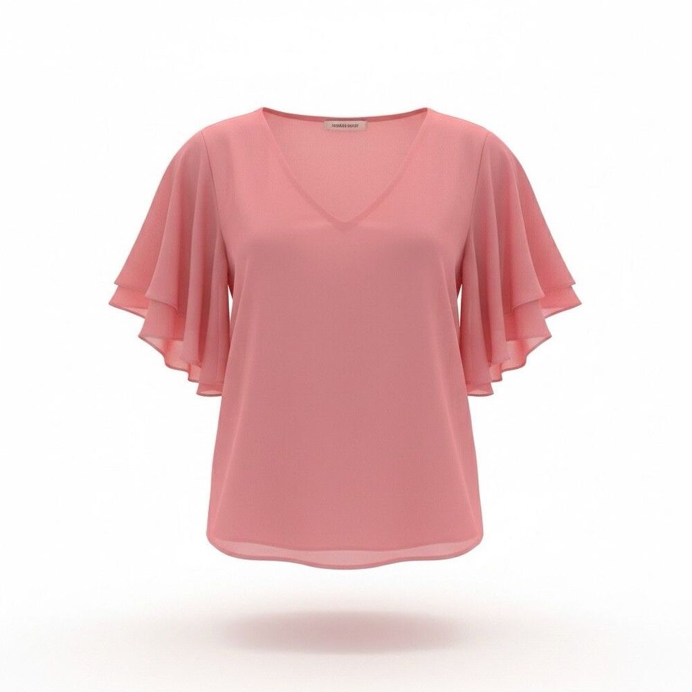 Zenana Outfitters Blouse XL Pink Flutter Sleeve V-Neck Sheer Lightweight Women